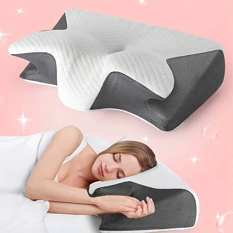 2 in 1 Contoured Ergonomic Neck Pillow - New Horn Design for Side/Back/Stomach Sleepers, Shoulder Relaxation & Soft Firm Support