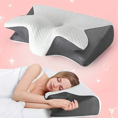 2 in 1 Contoured Ergonomic Neck Pillow - New Horn Design for Side/Back/Stomach Sleepers, Shoulder Relaxation & Soft Firm Support