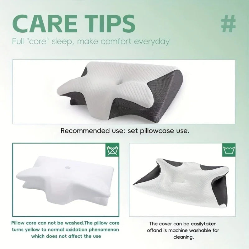 2 in 1 Contoured Ergonomic Neck Pillow - New Horn Design for Side/Back/Stomach Sleepers, Shoulder Relaxation & Soft Firm Support