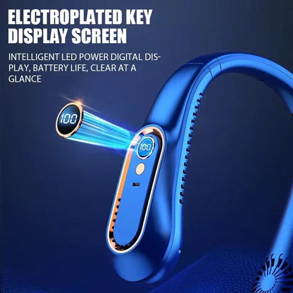 Hanging neck style leafless portable USB charging air cooler comes with 5-speed adjustment and LED display