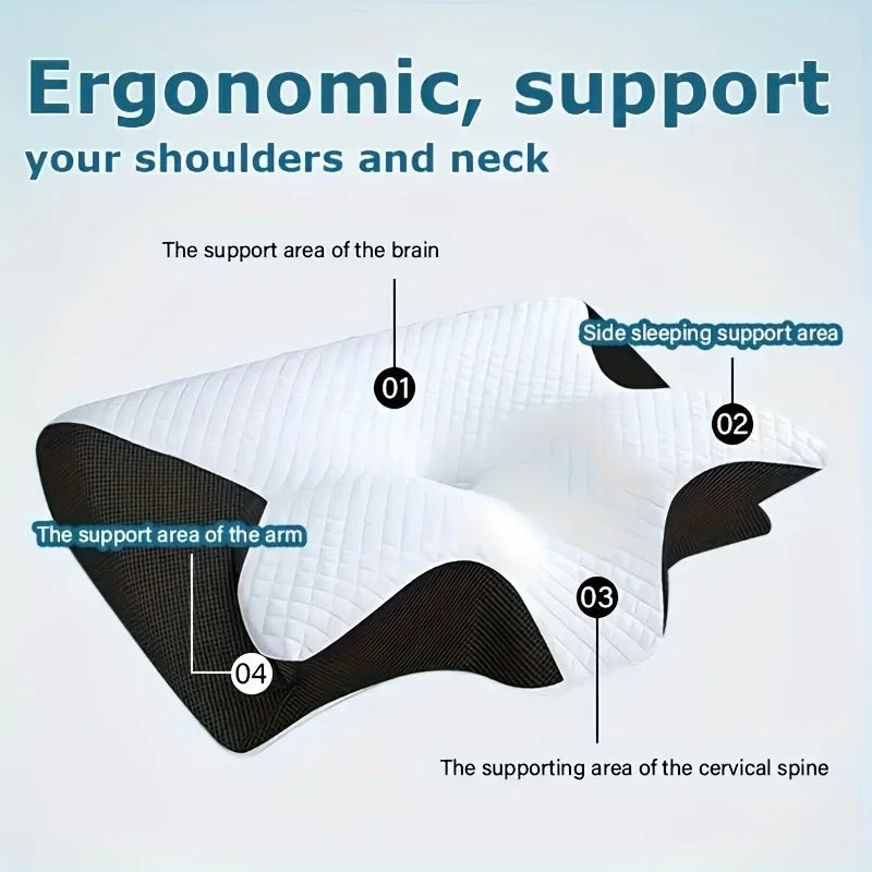 2 in 1 Contoured Ergonomic Neck Pillow - New Horn Design for Side/Back/Stomach Sleepers, Shoulder Relaxation & Soft Firm Support