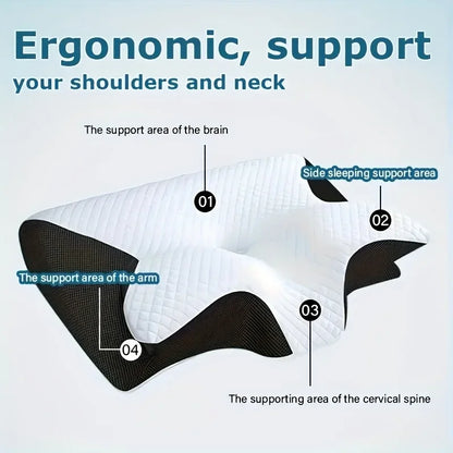 2 in 1 Contoured Ergonomic Neck Pillow - New Horn Design for Side/Back/Stomach Sleepers, Shoulder Relaxation & Soft Firm Support