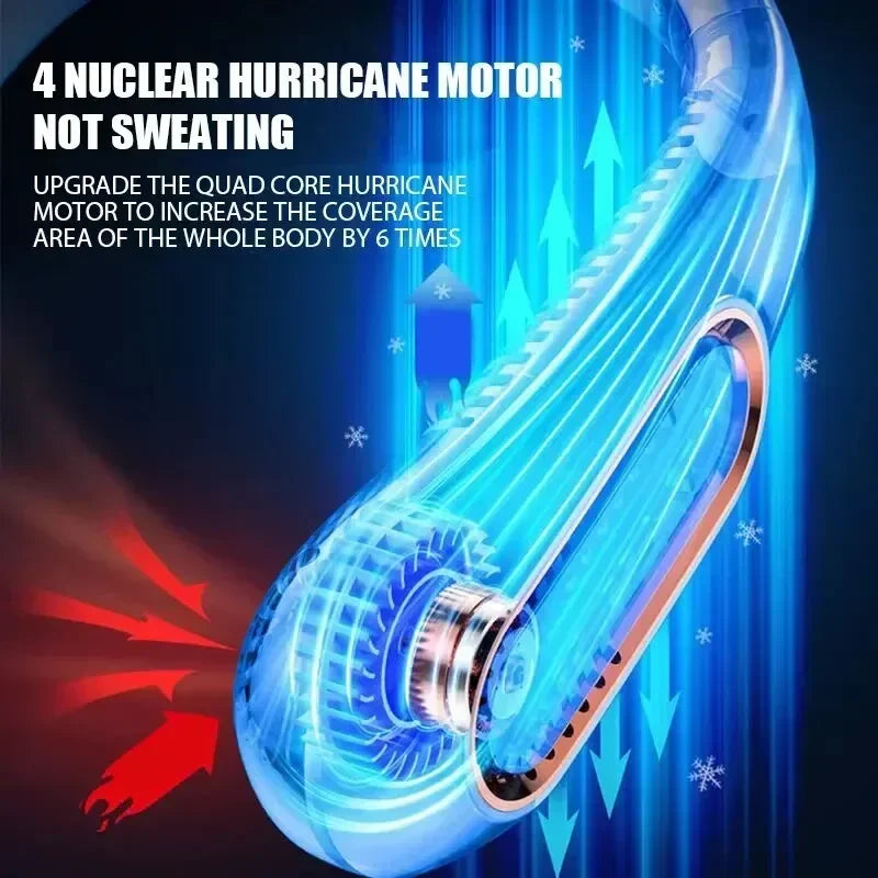 Hanging neck style leafless portable USB charging air cooler comes with 5-speed adjustment and LED display