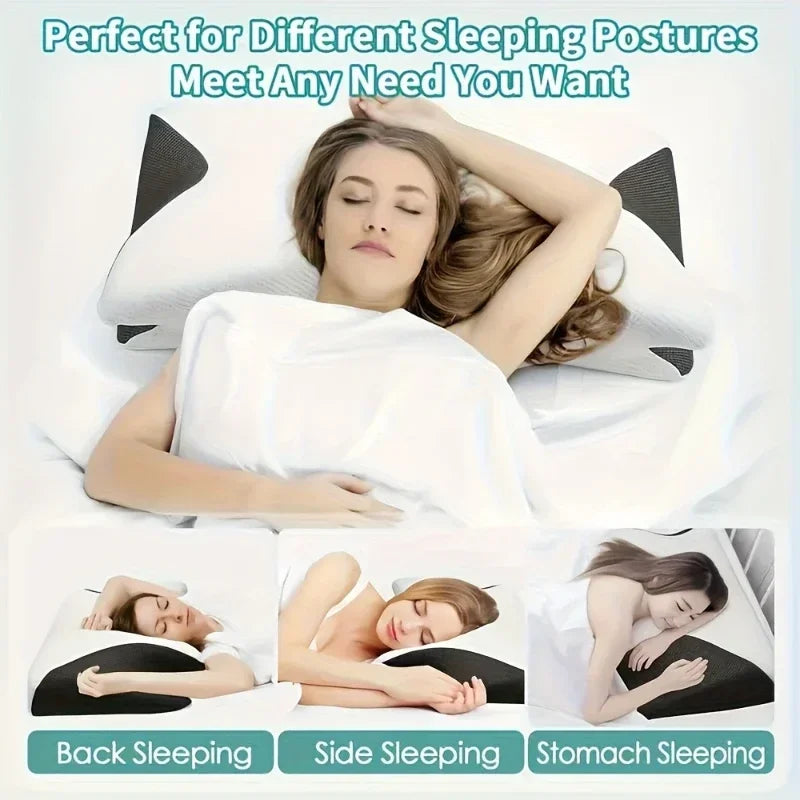 2 in 1 Contoured Ergonomic Neck Pillow - New Horn Design for Side/Back/Stomach Sleepers, Shoulder Relaxation & Soft Firm Support