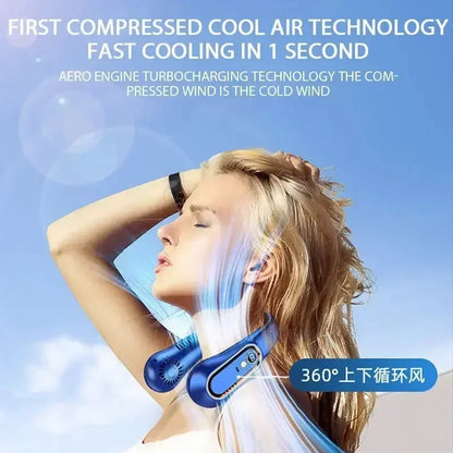 Hanging neck style leafless portable USB charging air cooler comes with 5-speed adjustment and LED display