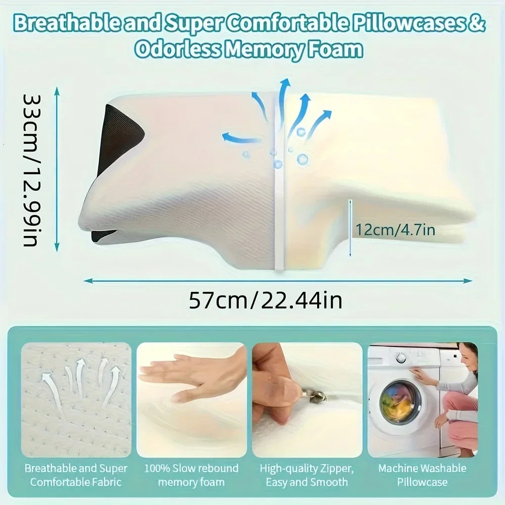 2 in 1 Contoured Ergonomic Neck Pillow - New Horn Design for Side/Back/Stomach Sleepers, Shoulder Relaxation & Soft Firm Support