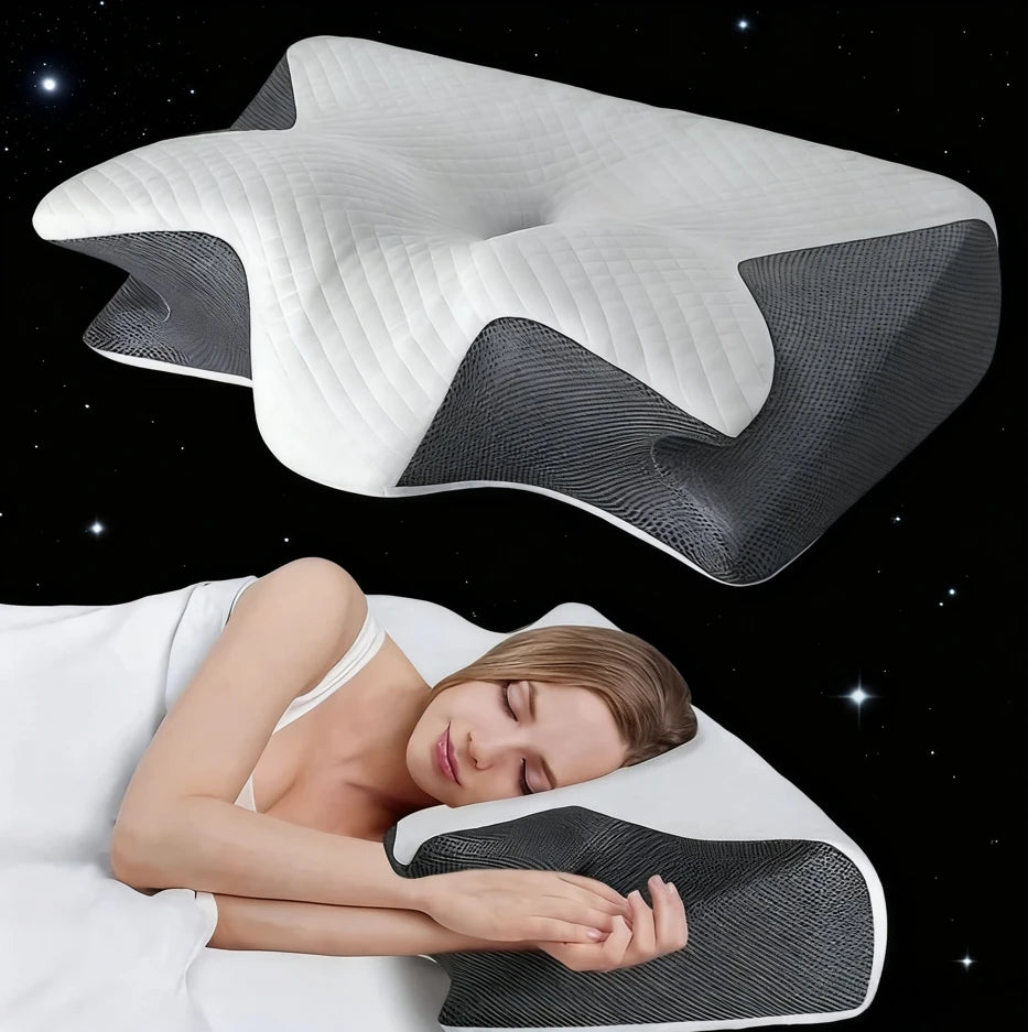 2 in 1 Contoured Ergonomic Neck Pillow - New Horn Design for Side/Back/Stomach Sleepers, Shoulder Relaxation & Soft Firm Support